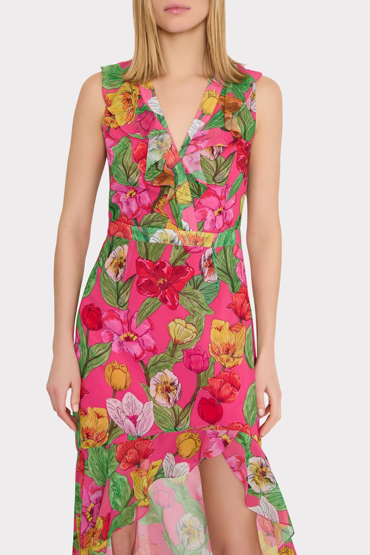 Nanci Tulip Rosette Ruffle Dress - Pink Multi
