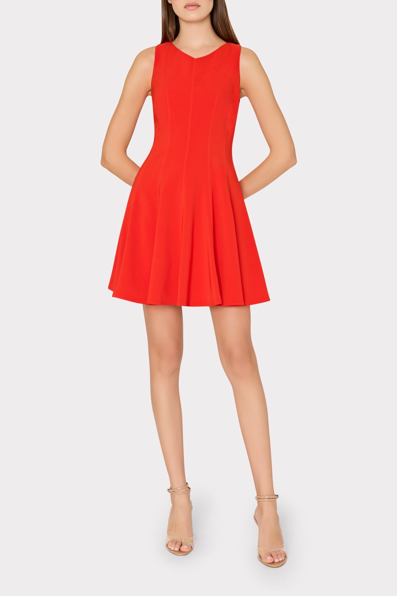 Sleeveless Stretch Cady Fit And Flare Dress - Red