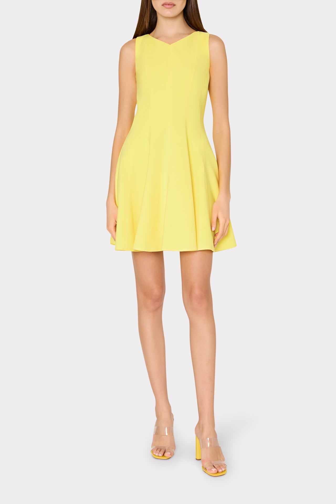 Sleeveless Stretch Cady Fit And Flare Dress - Yellow