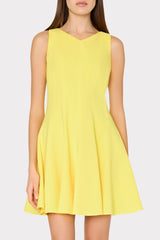Sleeveless Stretch Cady Fit And Flare Dress - Yellow