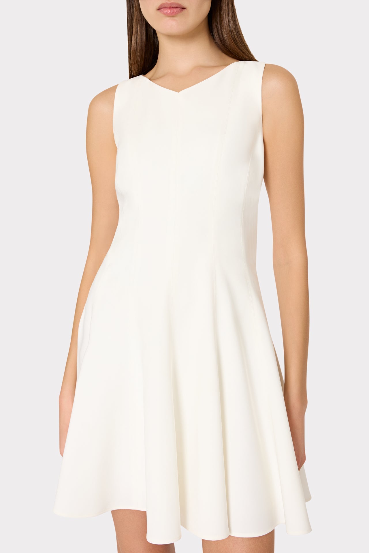Sleeveless Stretch Cady Fit And Flare Dress - Ecru