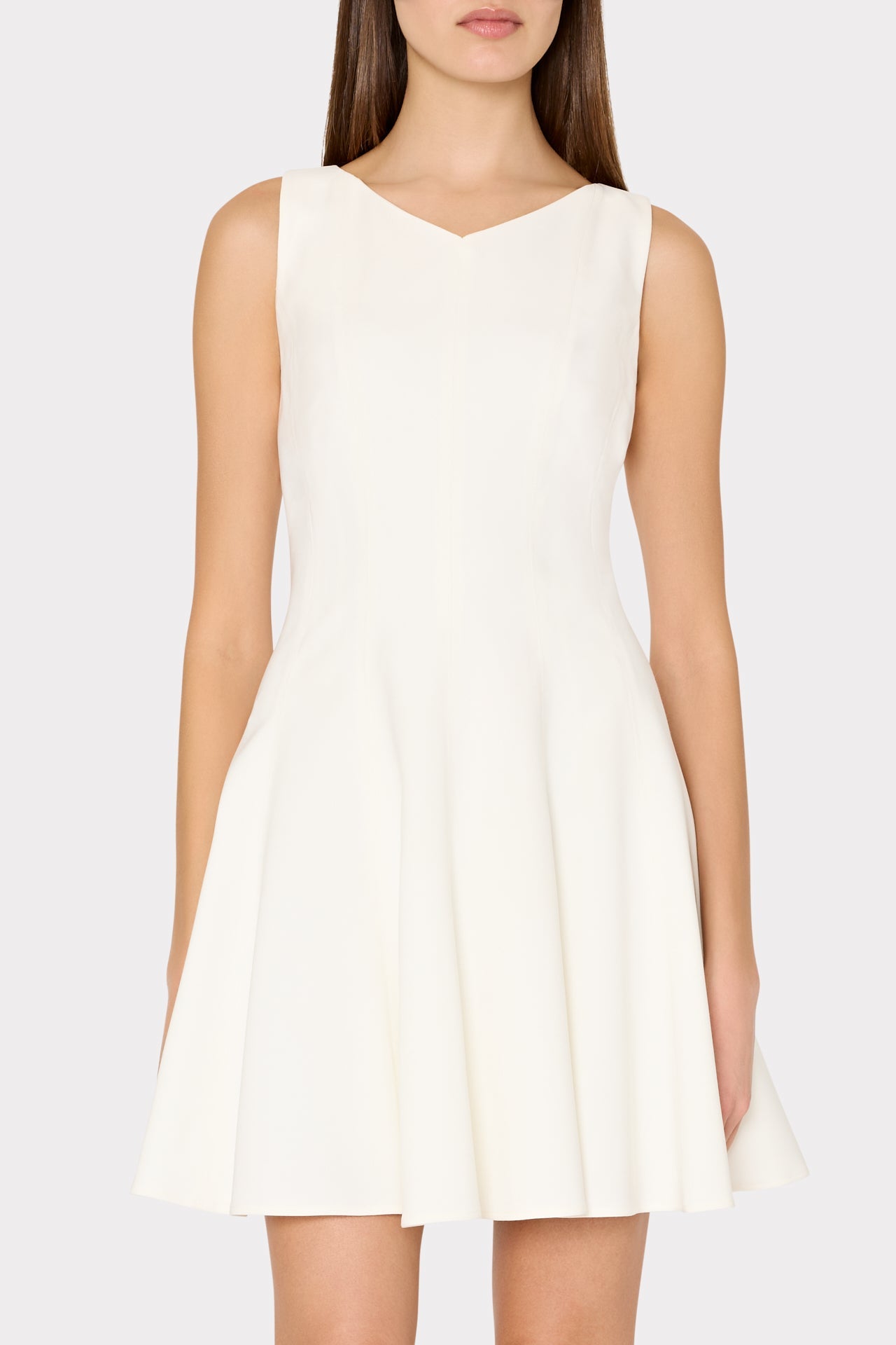 Sleeveless Stretch Cady Fit And Flare Dress - Ecru