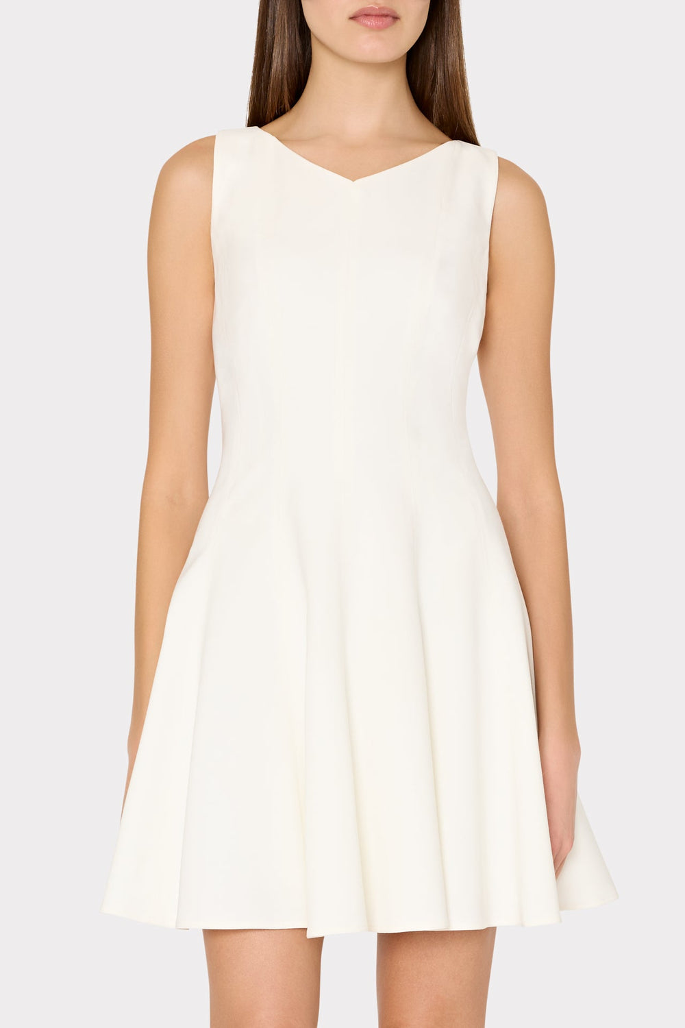 Sleeveless Stretch Cady Fit And Flare Dress - Ecru