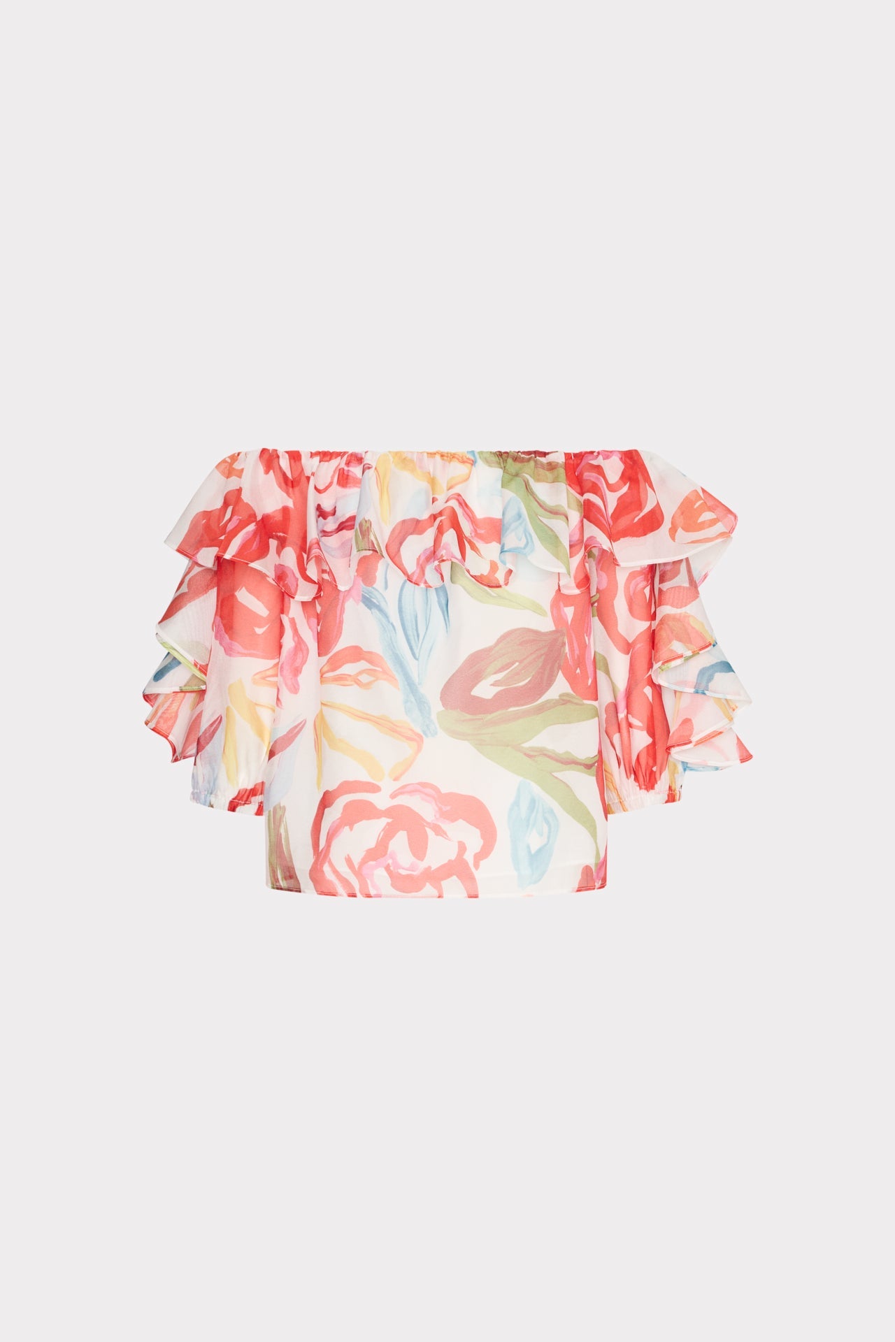 Floraison Rouge Organza Ruffle Top - Red Multi