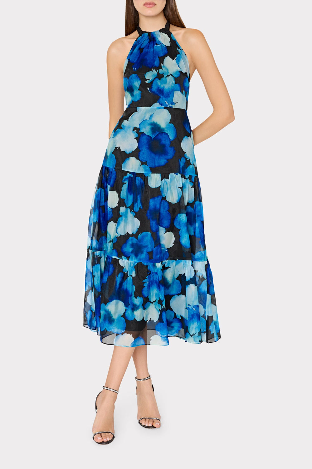 Hayden Watercolor Petals Organza Dress - Blue Multi