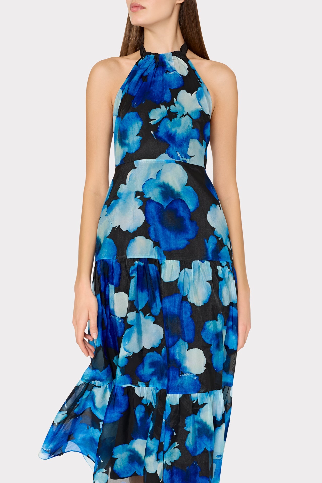 Hayden Watercolor Petals Organza Dress - Blue Multi
