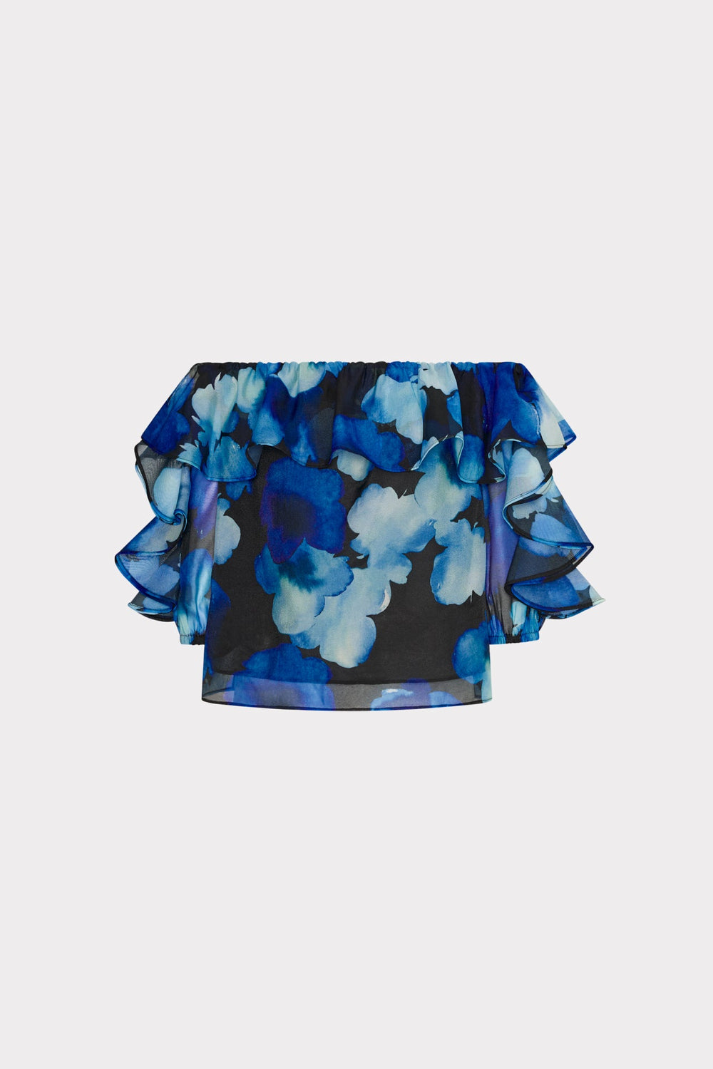 Watercolor Petals Organza Ruffle Top - Blue Multi