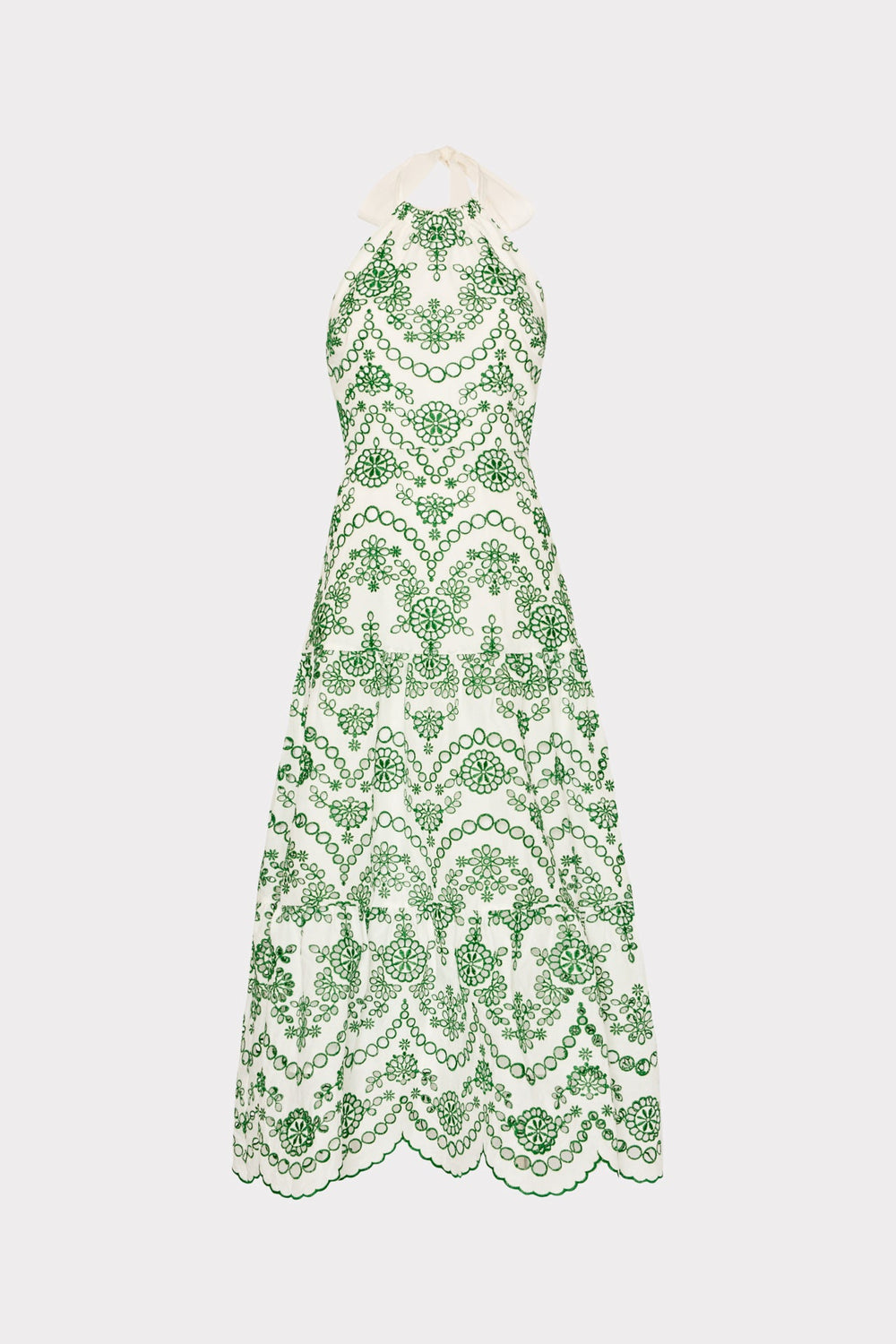 Hayden Scallop Eyelet Dress - White/Green
