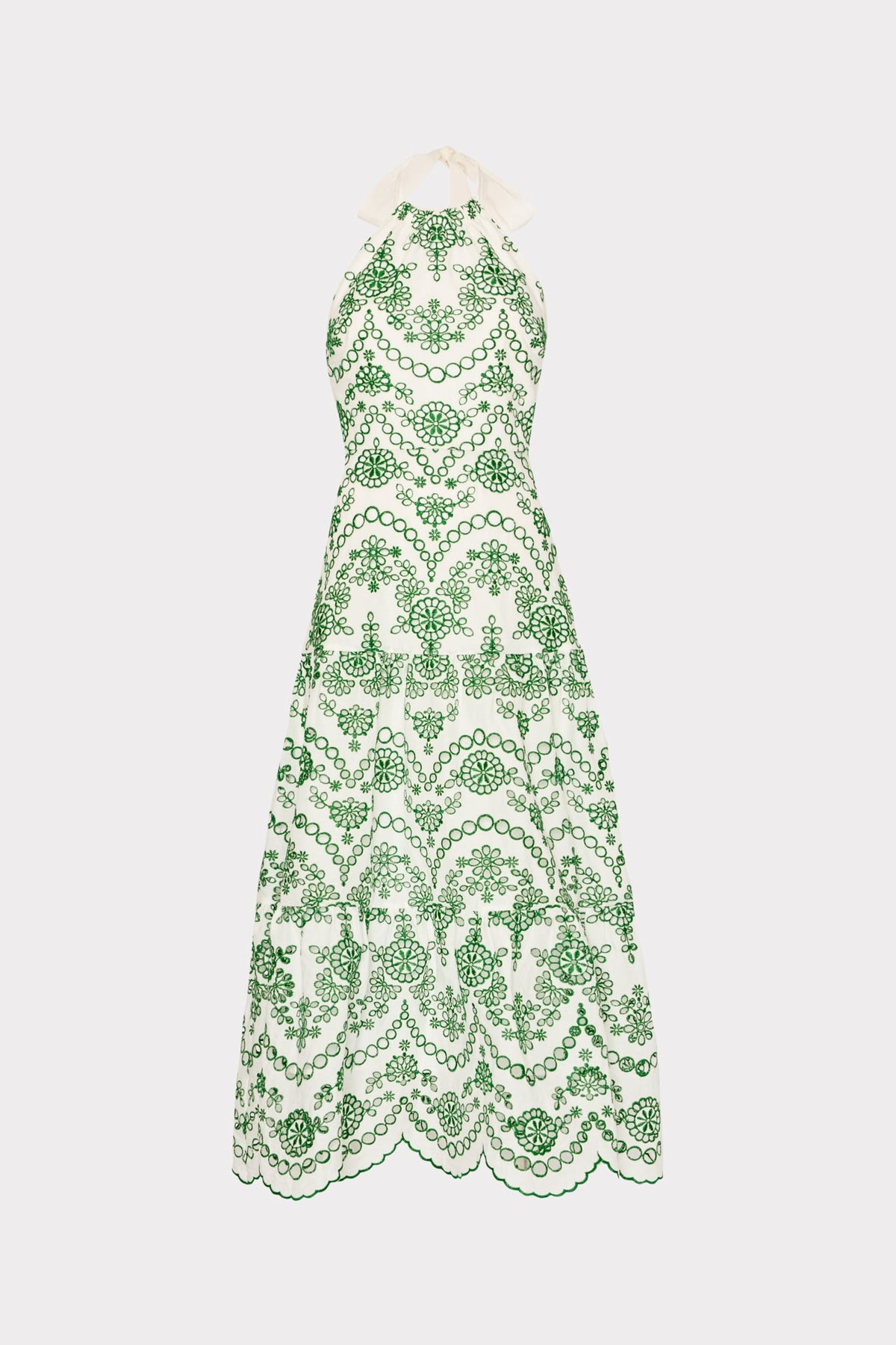 Hayden Scallop Eyelet Dress - White/Green