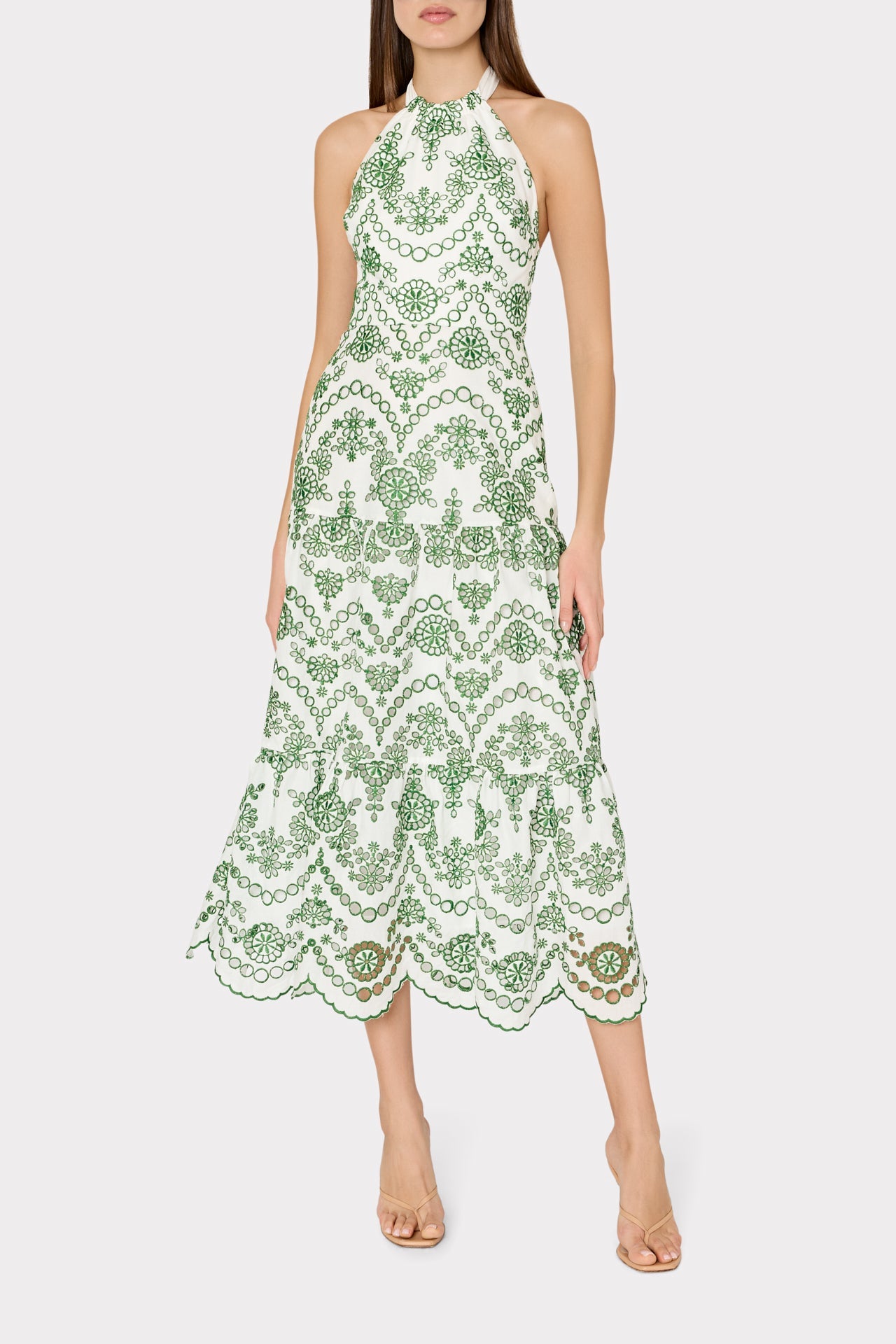 Hayden Scallop Eyelet Dress - White/Green