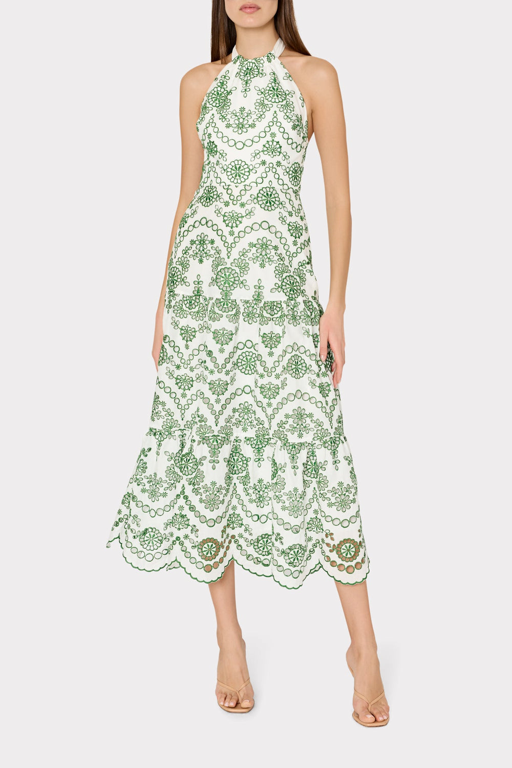 Hayden Scallop Eyelet Dress - White/Green