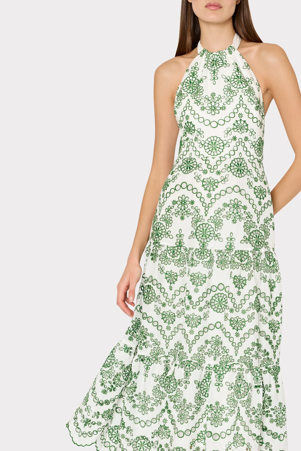 Hayden Scallop Eyelet Dress - White/Green