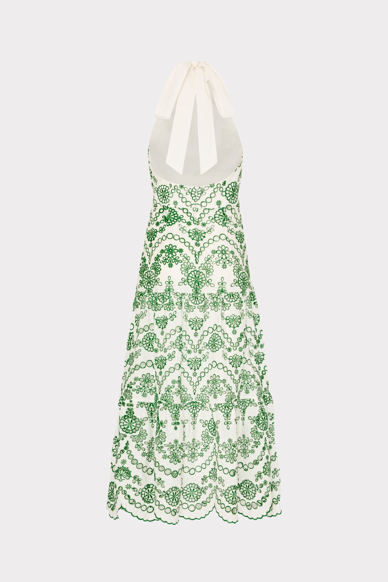 Hayden Scallop Eyelet Dress - White/Green