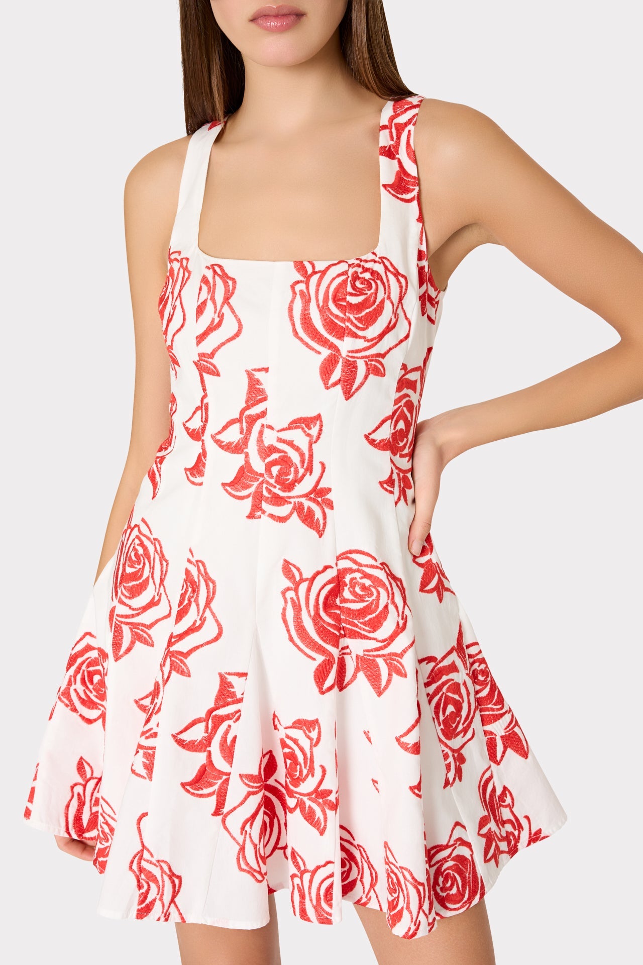 Ariel Rose Embroidery Mini Dress - Red/White