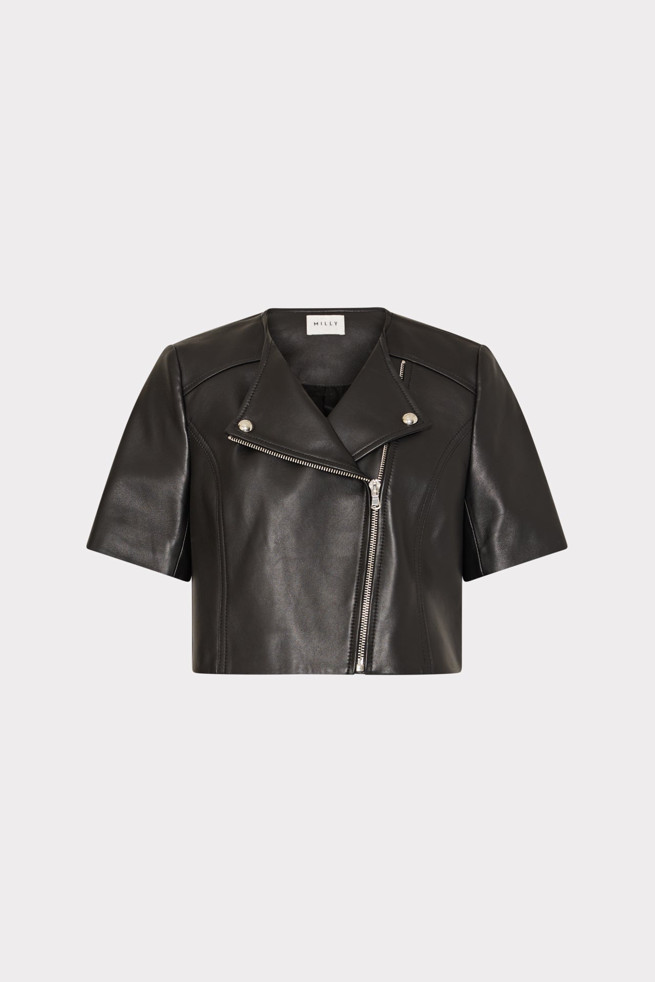 Cropped Short Sleeve Moto Jacket - Black