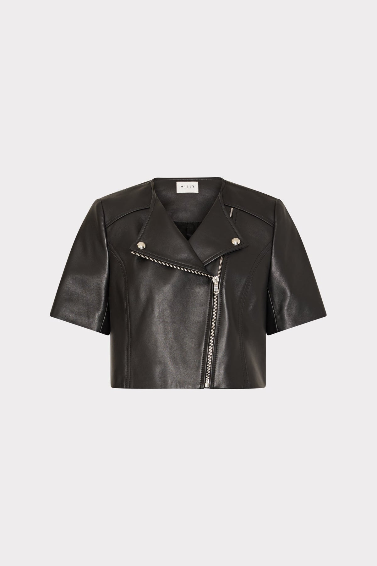 Cropped Short Sleeve Moto Jacket - Black