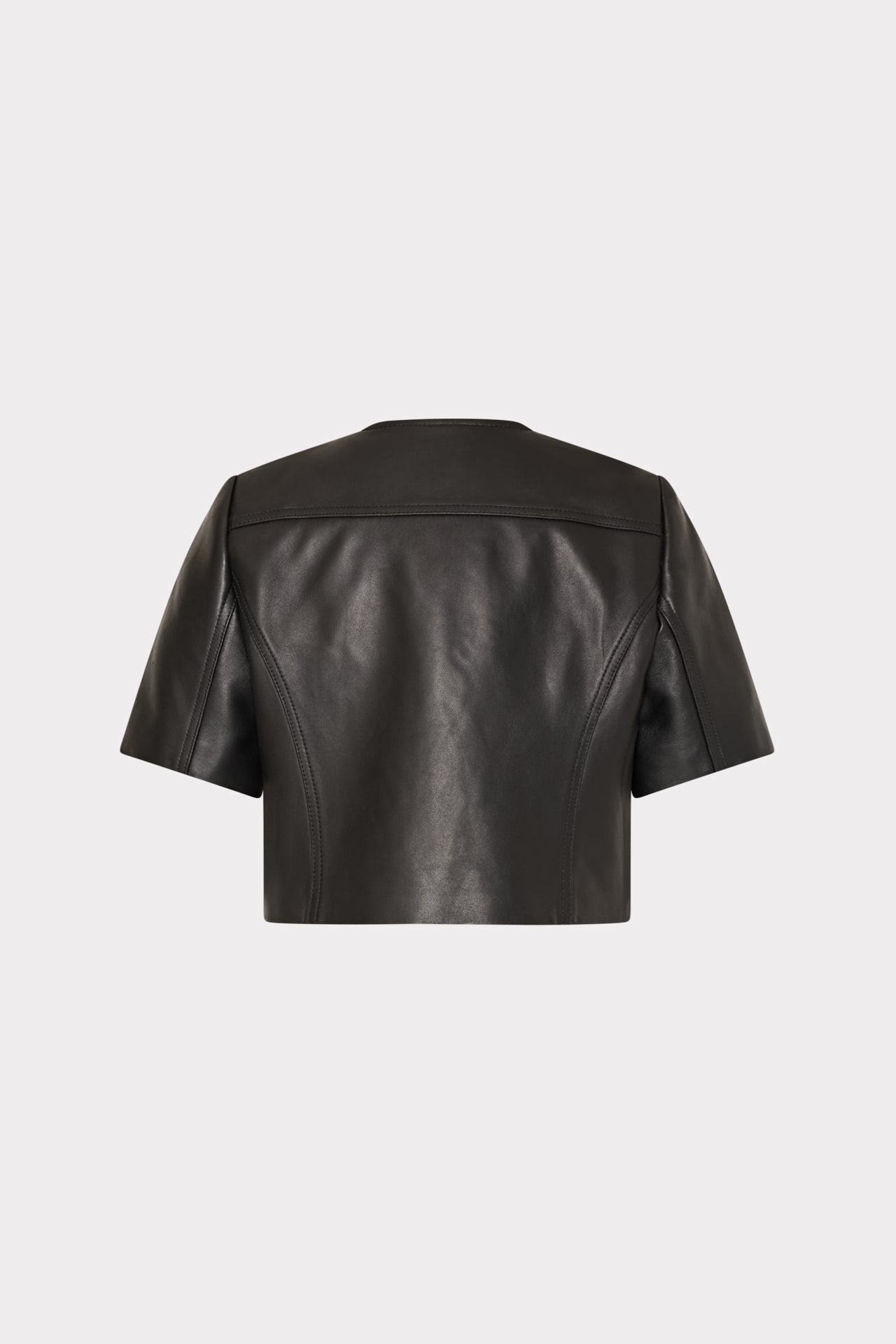 Cropped Short Sleeve Moto Jacket - Black