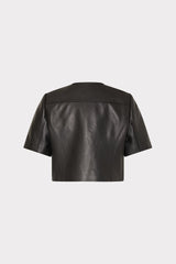 Cropped Short Sleeve Moto Jacket - Black