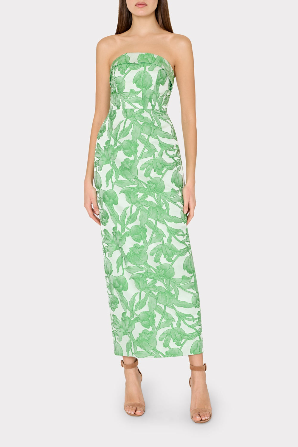 Tulip Jacquard Strapless Dress - Green Multi