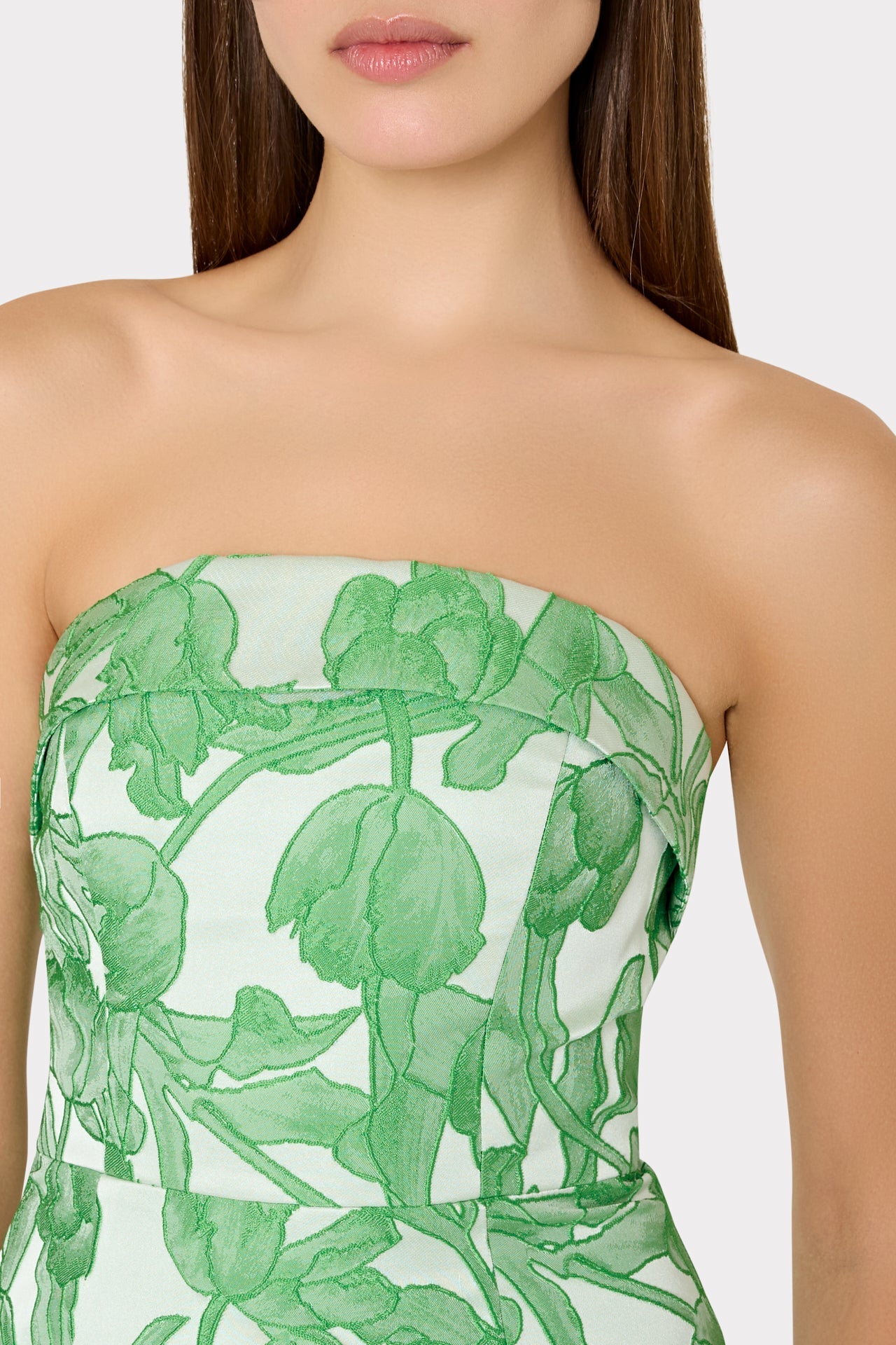 Tulip Jacquard Strapless Dress - Green Multi