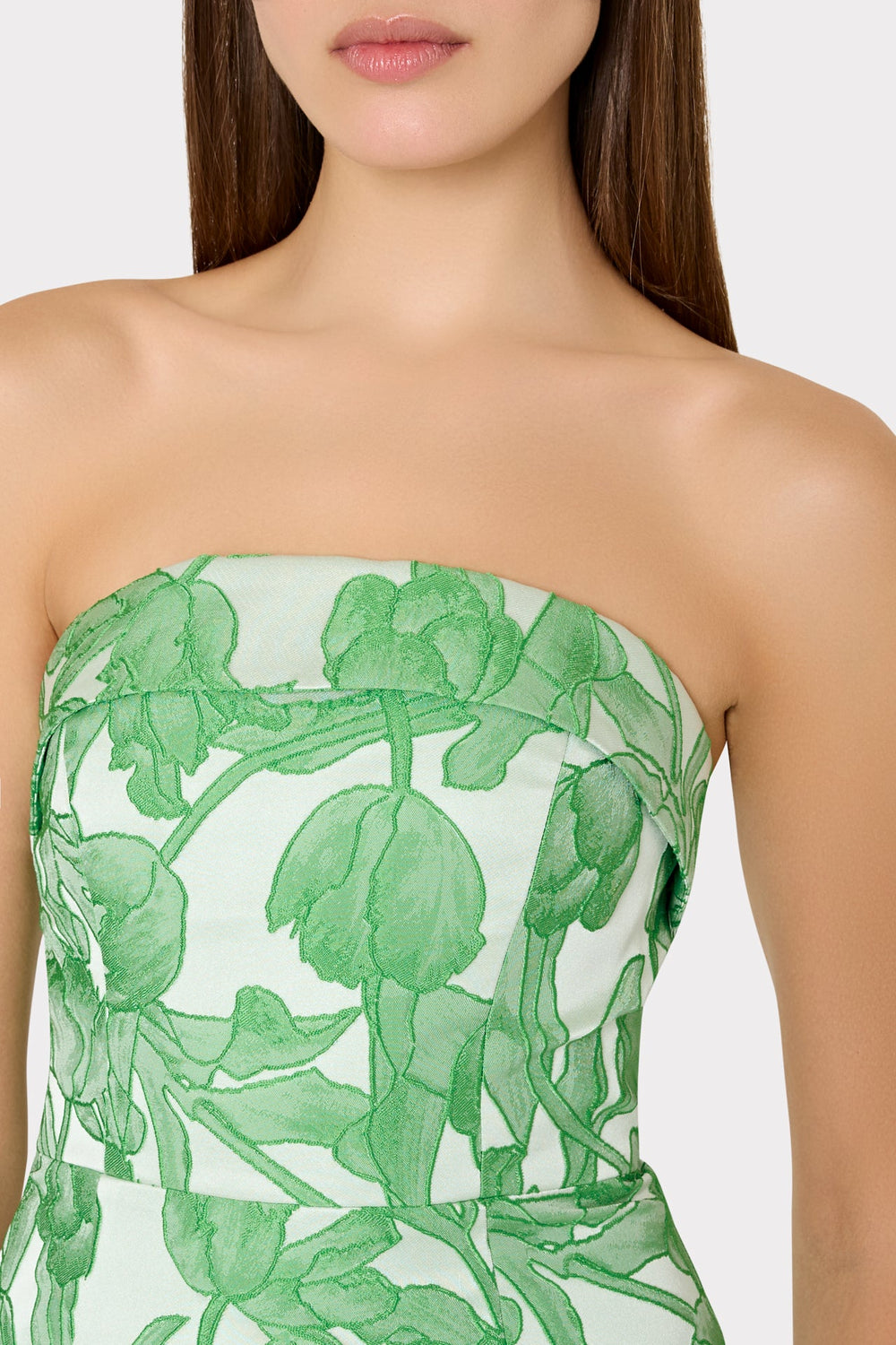 Tulip Jacquard Strapless Dress - Green Multi