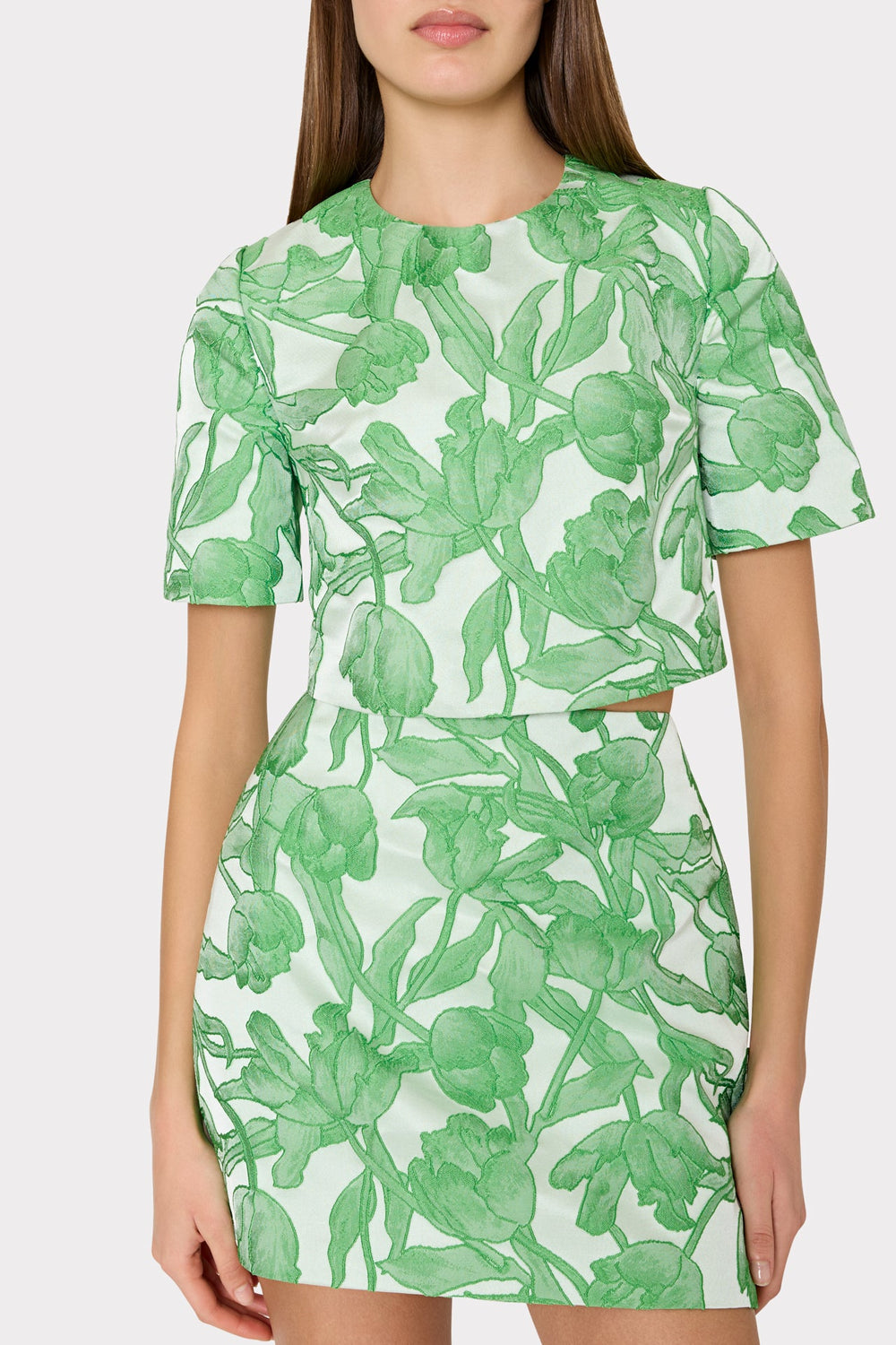 Tulip Jacquard Modern Mini Skirt - Green Multi