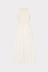 Geo Eyelet Knit Combo Midi Dress - Ecru