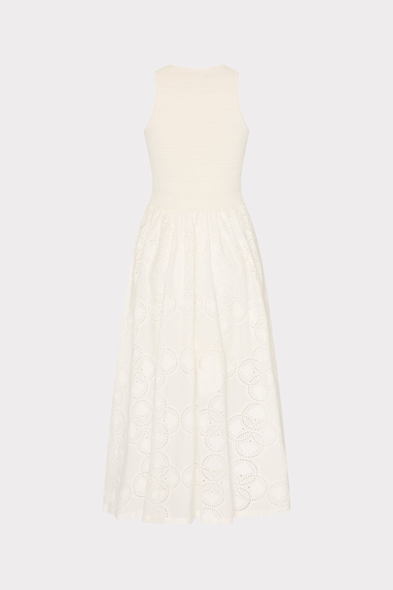 Geo Eyelet Knit Combo Midi Dress - Ecru