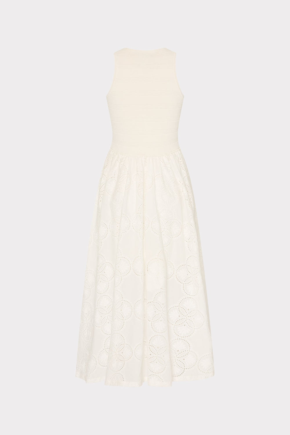 Geo Eyelet Knit Combo Midi Dress - Ecru
