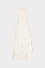 Geo Eyelet Knit Combo Midi Dress - Ecru