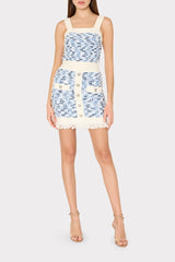 Fringed Textured Knit Mini Dress - Blue Multi