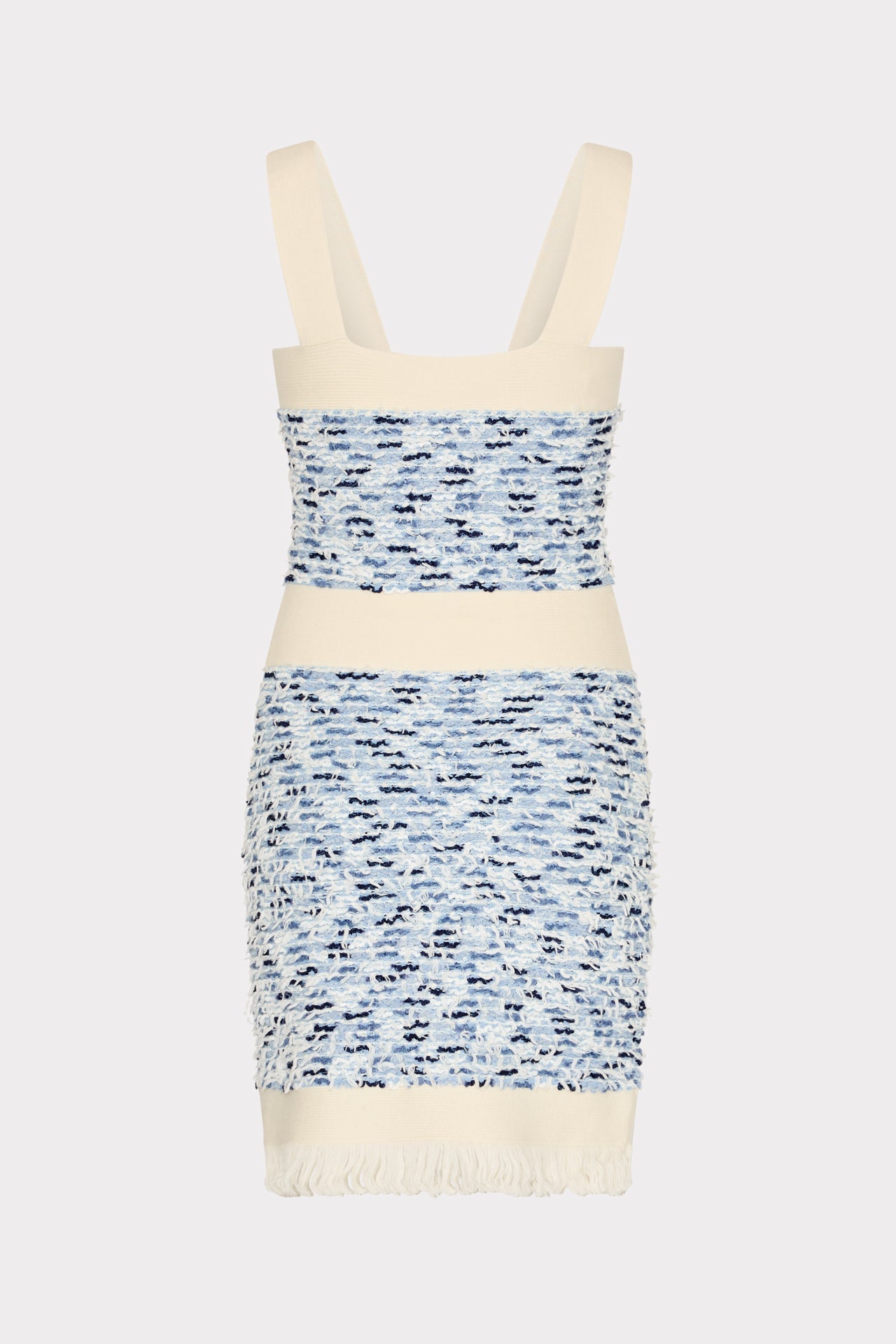 Fringed Textured Knit Mini Dress - Blue Multi