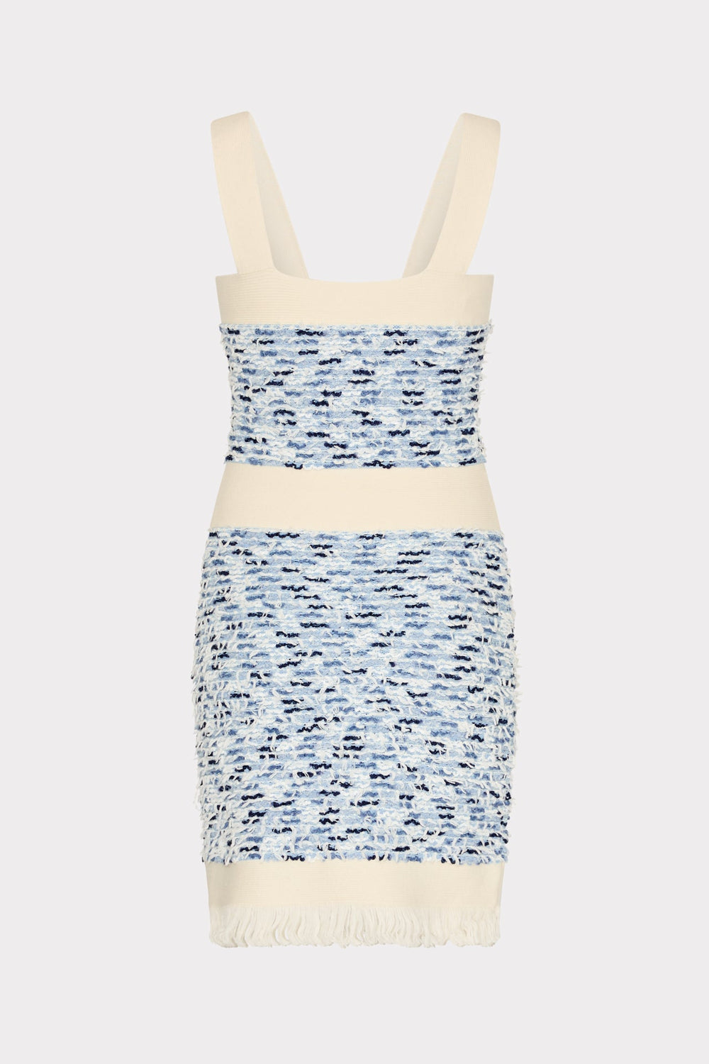 Fringed Textured Knit Mini Dress - Blue Multi