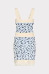 Fringed Textured Knit Mini Dress - Blue Multi