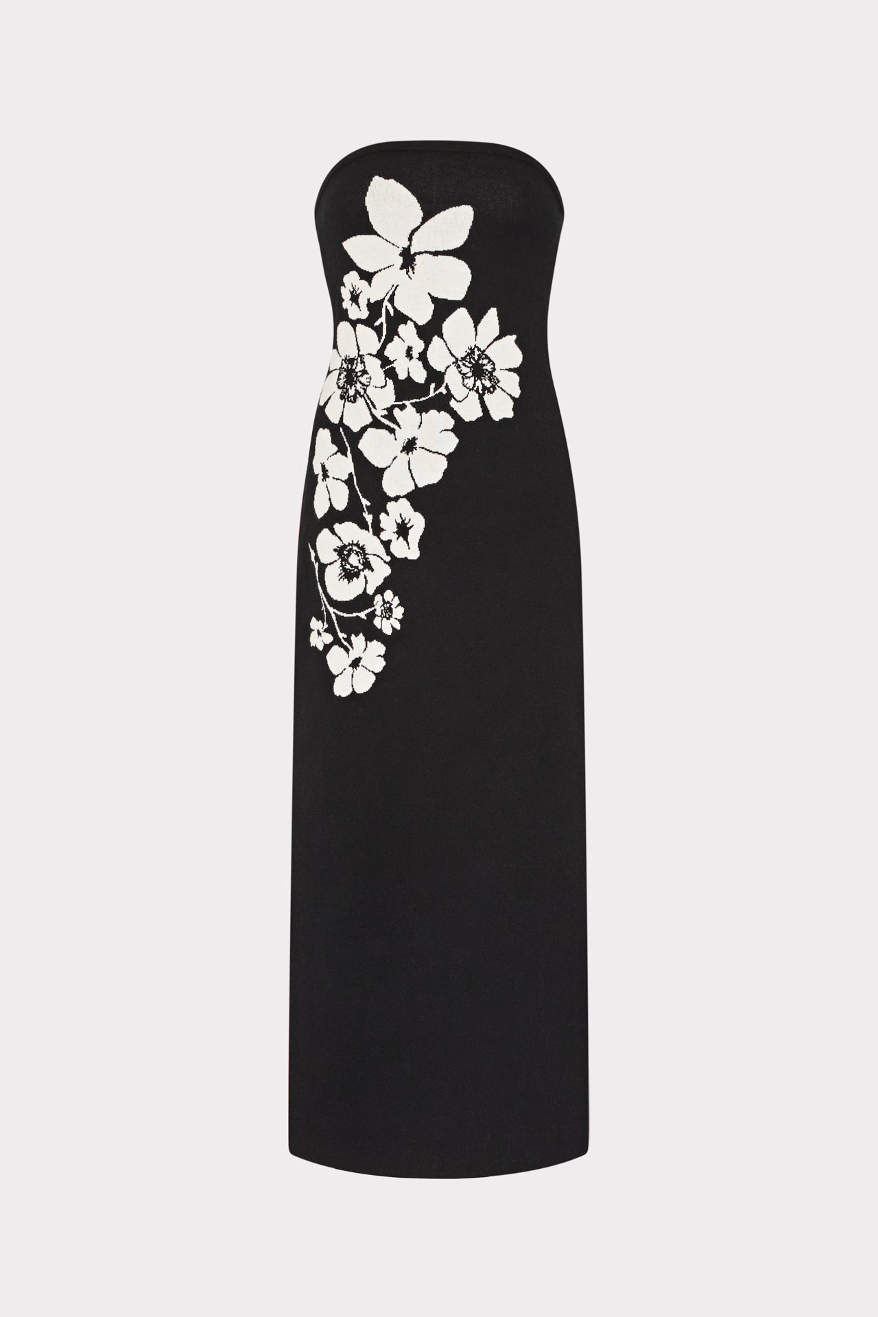 Placed Floral Strapless Knit Midi Dress - Black/Ecru