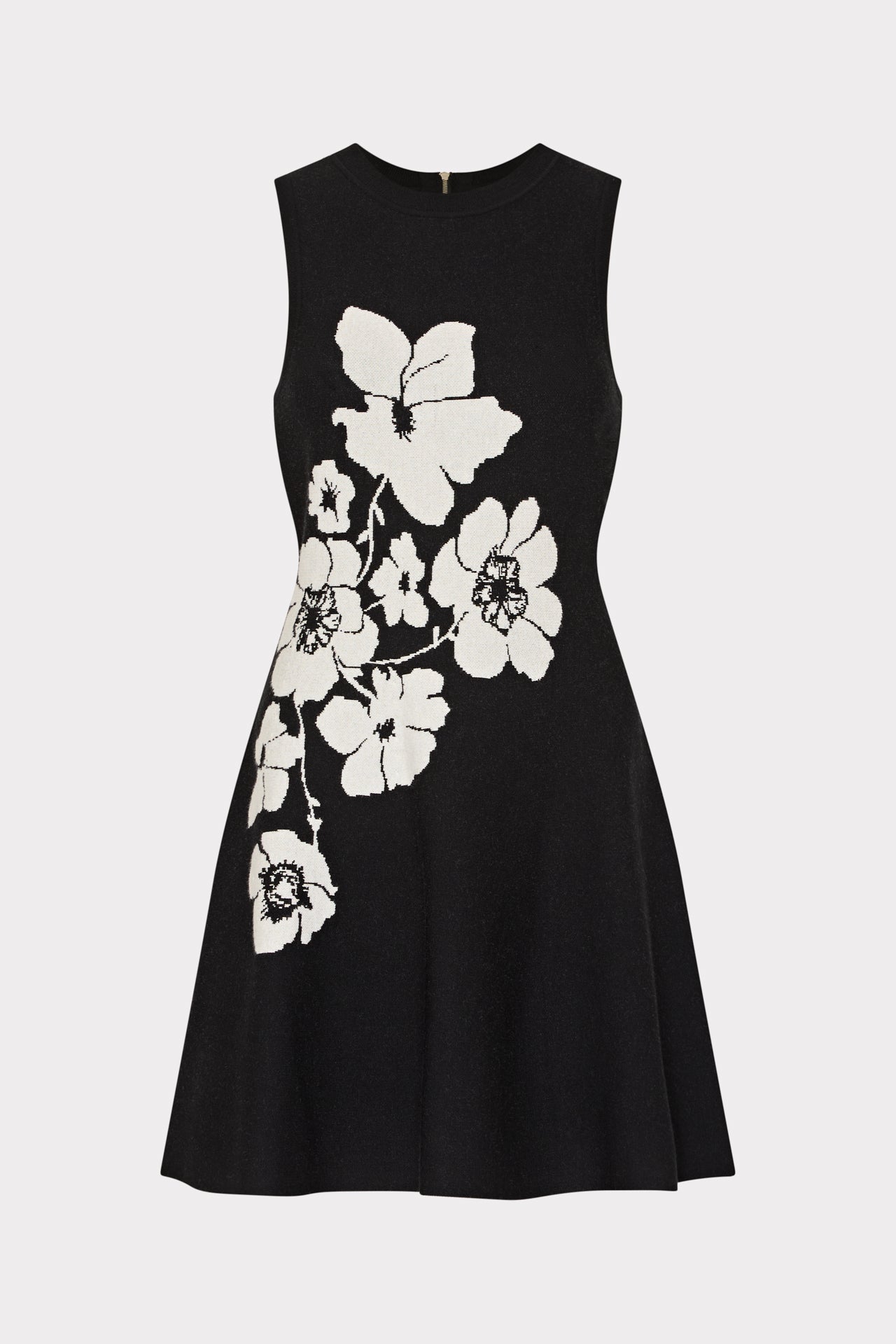 Floral Flare Knit Mini Dress - Black/Ecru