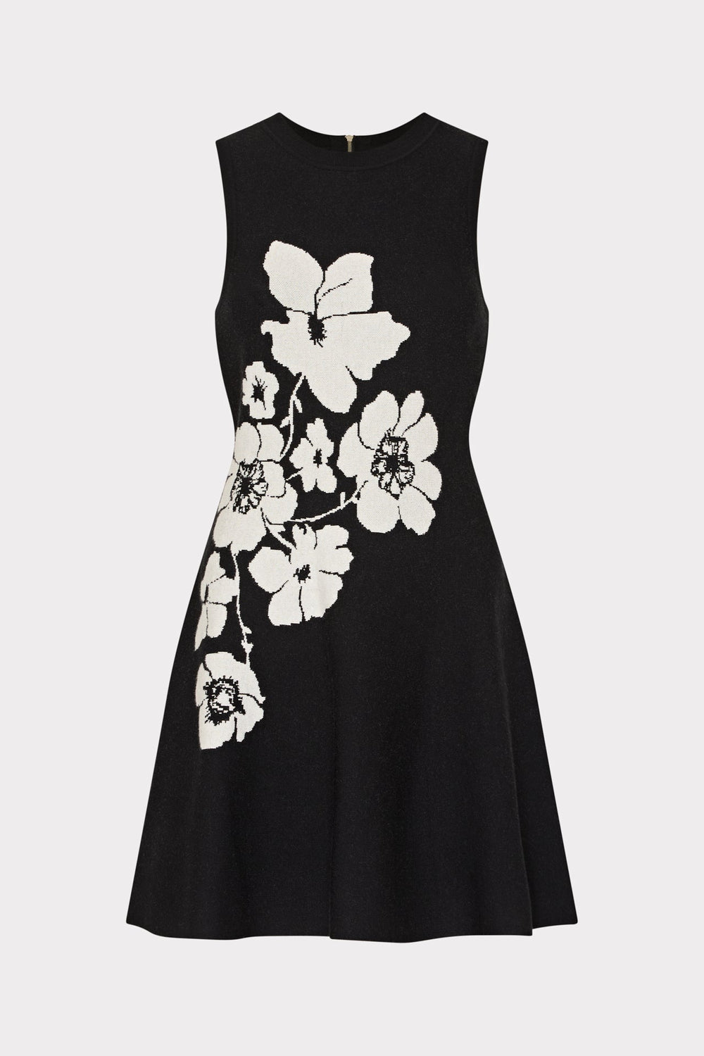 Floral Flare Knit Mini Dress - Black/Ecru