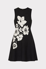 Floral Flare Knit Mini Dress - Black/Ecru