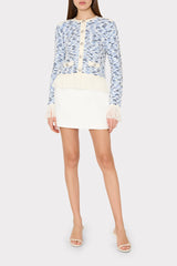 Textured Fringe Trim Cardigan - Blue Multi