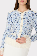Textured Fringe Trim Cardigan - Blue Multi