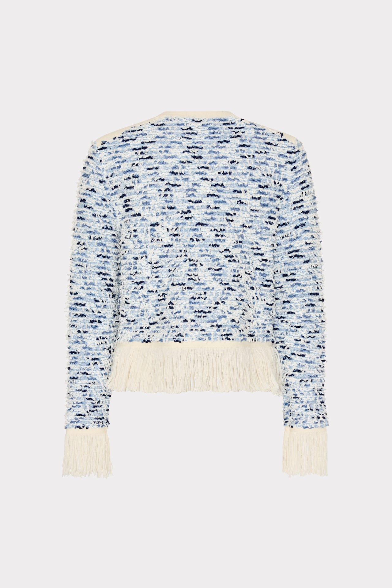 Textured Fringe Trim Cardigan - Blue Multi