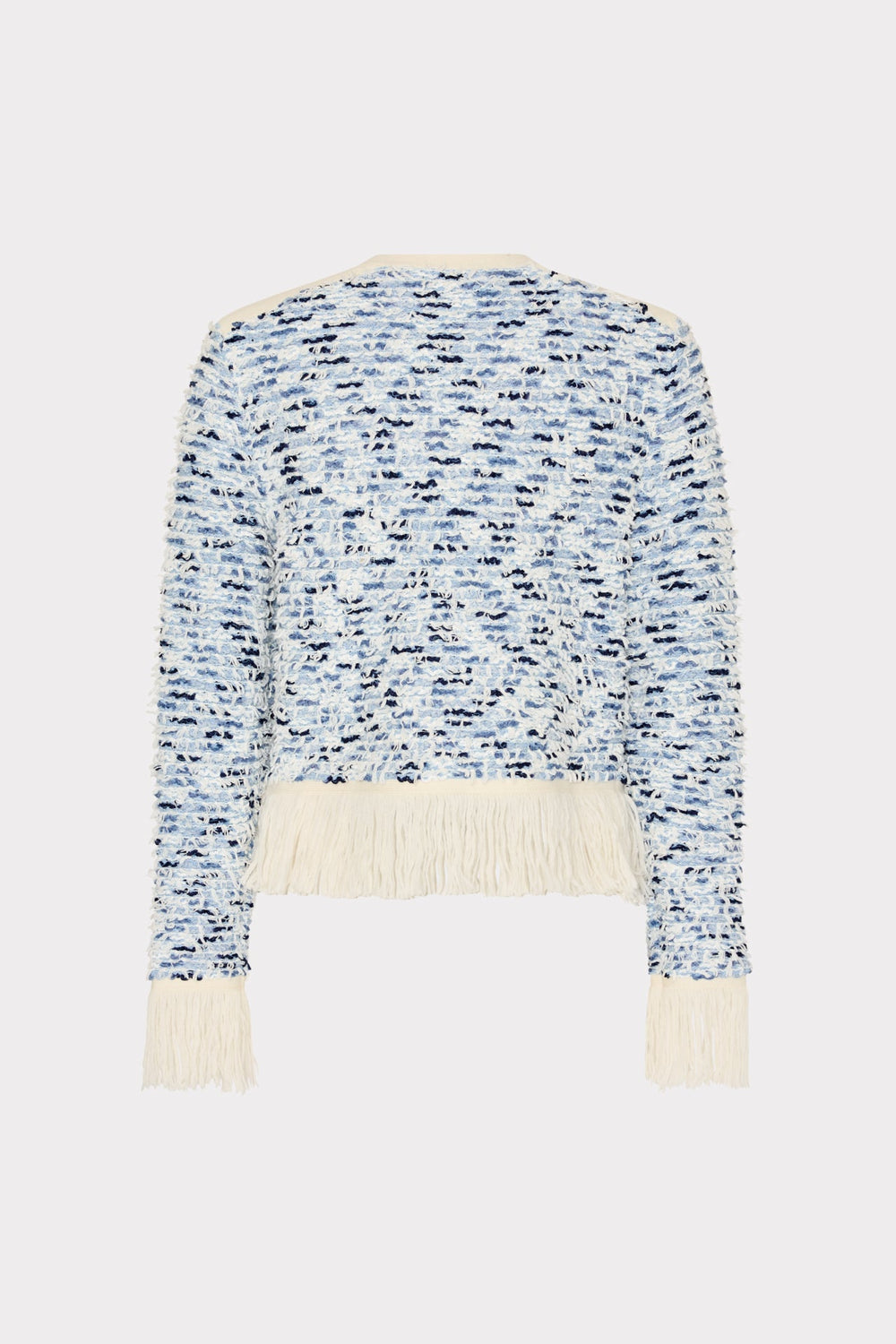 Textured Fringe Trim Cardigan - Blue Multi