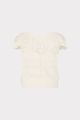 Lace Ruffle Knit V-Neck Top - Ecru