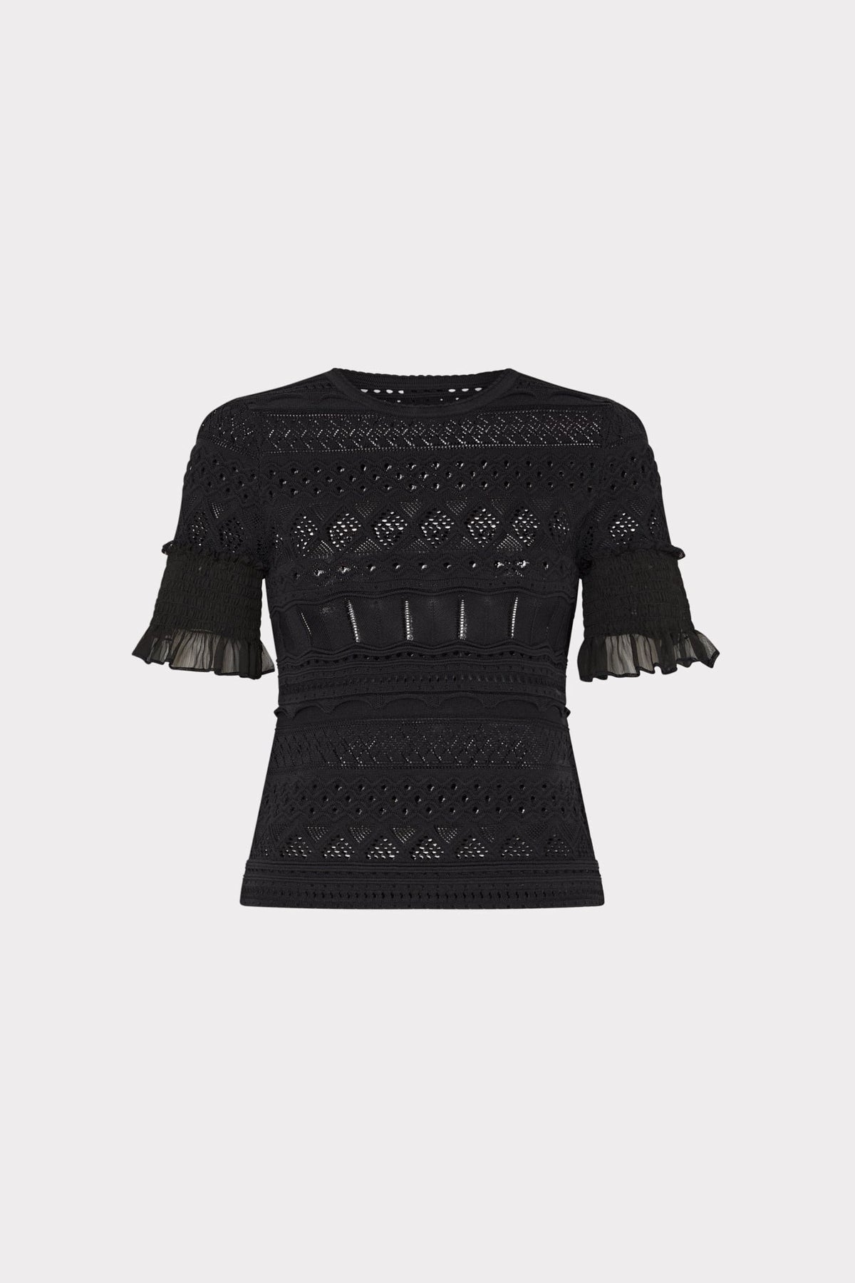 Smocked Finish Pointelle Top - Black