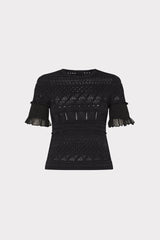 Smocked Finish Pointelle Top - Black