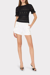 Smocked Finish Pointelle Top - Black