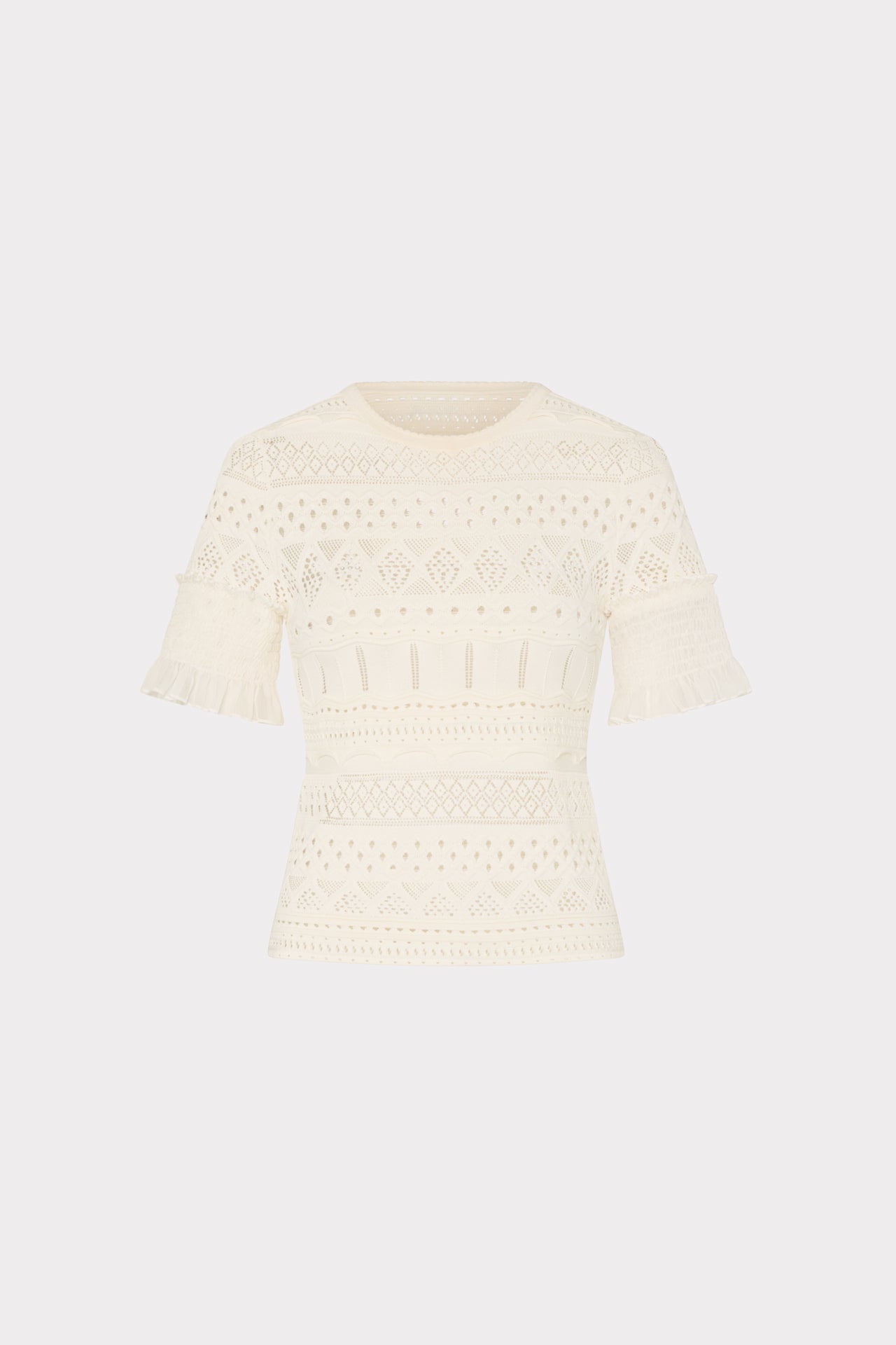 Smocked Finish Pointelle Top - Ecru