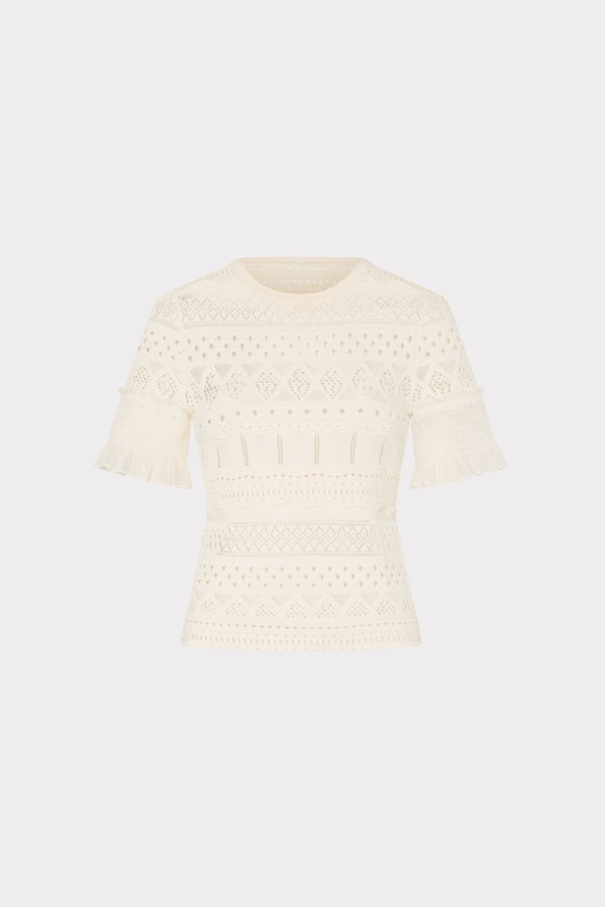 Smocked Finish Pointelle Top - Ecru