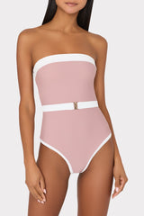 Ravello Strapless Color Block One Piece - Beige/White
