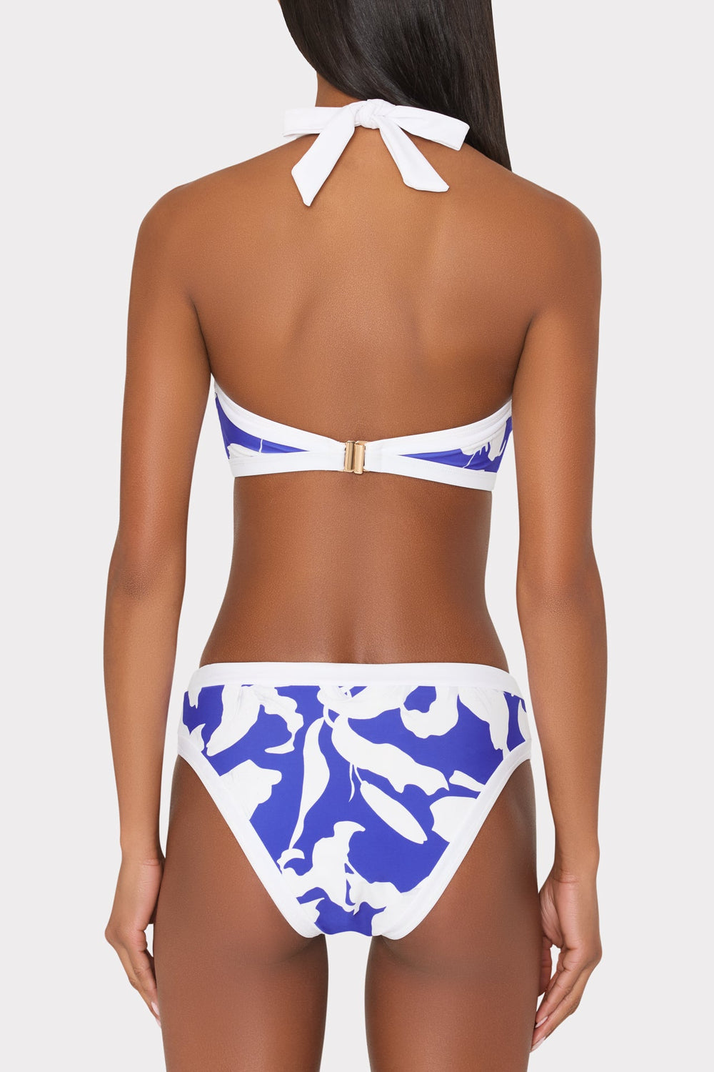 Lily Silhouette Bandeau Halter Top - Blue/Ecru